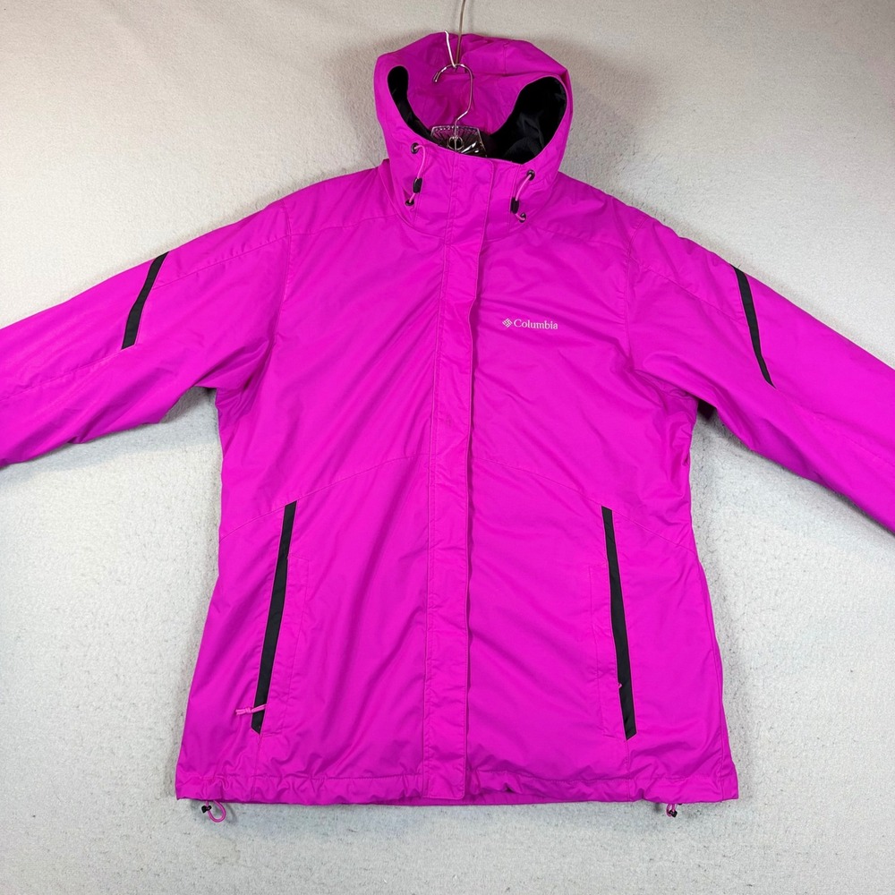 Columbia Jacket Women L Interchange Pink Hooded Fleece Lined Full Zip